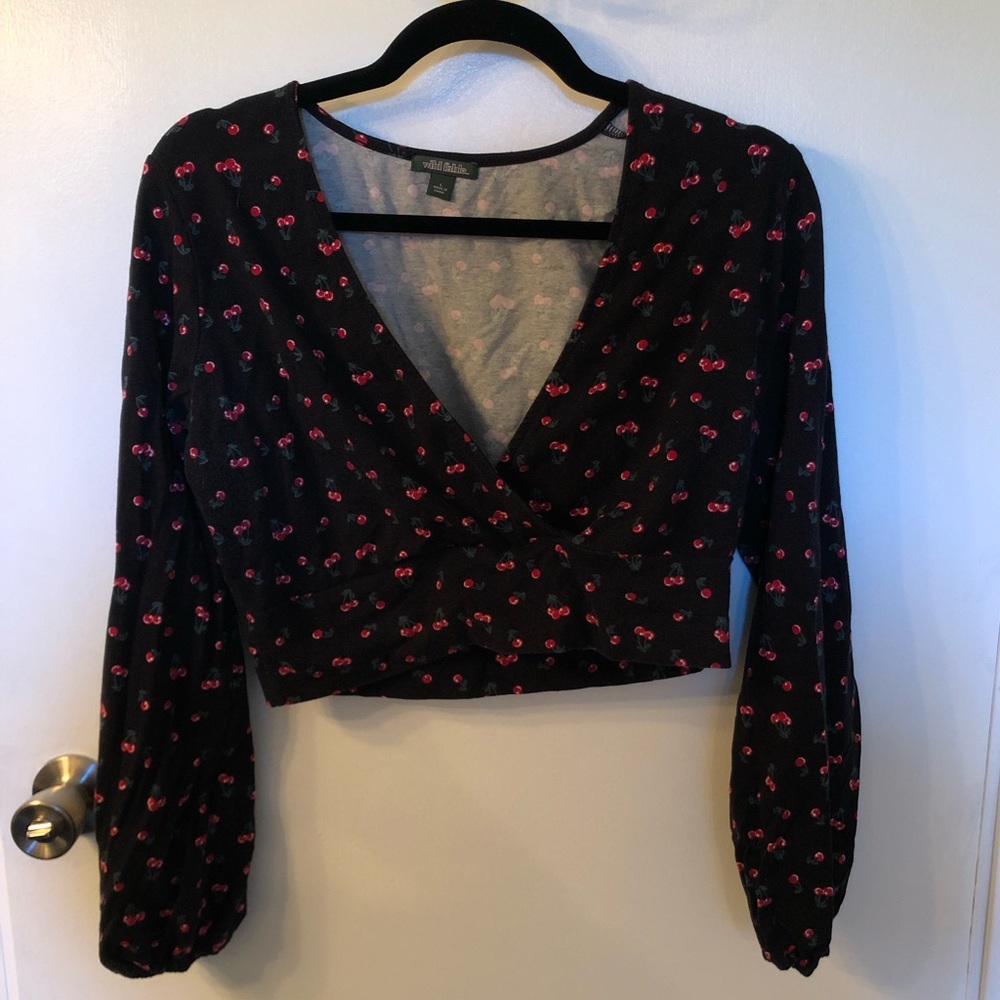 Long-Sleeve Cherry Crop Top